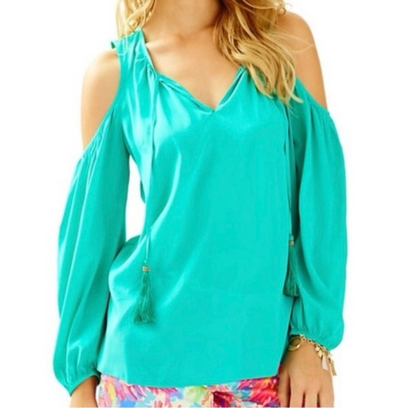 Lilly Pulitzer Cold Shoulder Silk Finch Top Size XL - Picture 1 of 11
